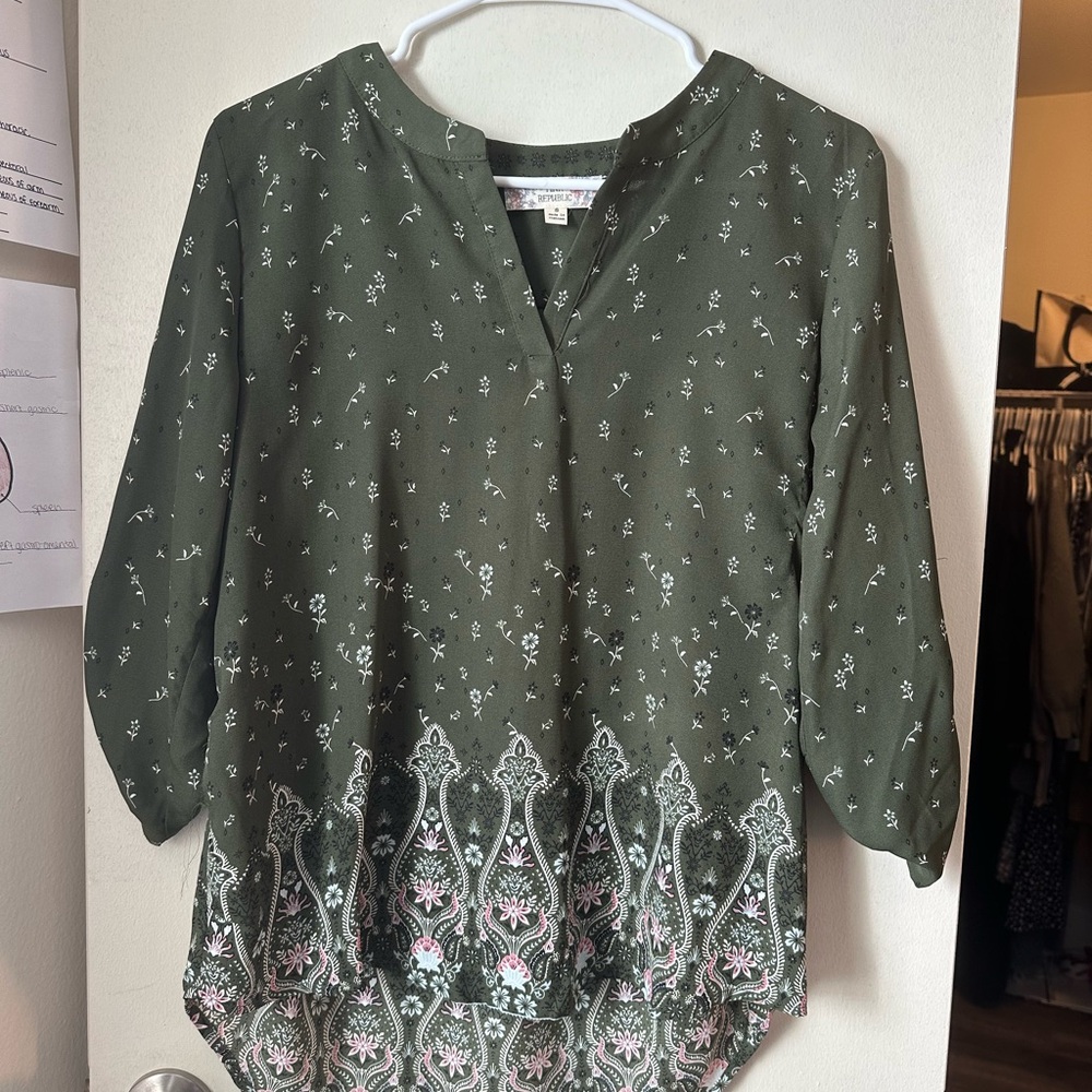 Green Floral Women's Top